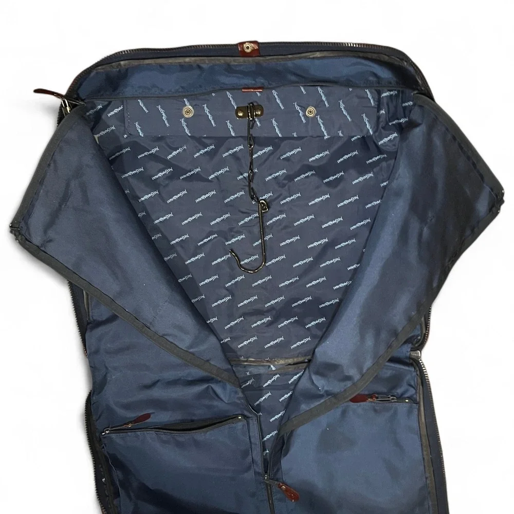 VTG Yves Saint Laurent Garment Suit Bag YSL Navy Blue Leather Travel USA GUC 90s
